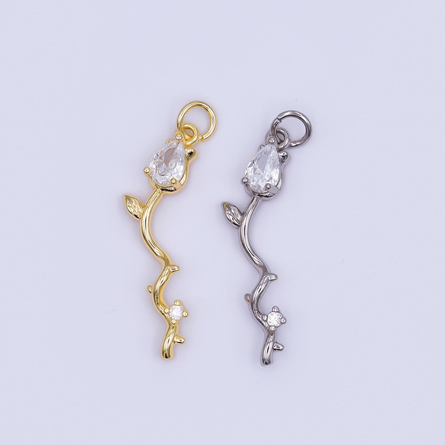 24K Gold Filled Marquise Tulip Flower Wavy Charm in Gold & Silver | AF473