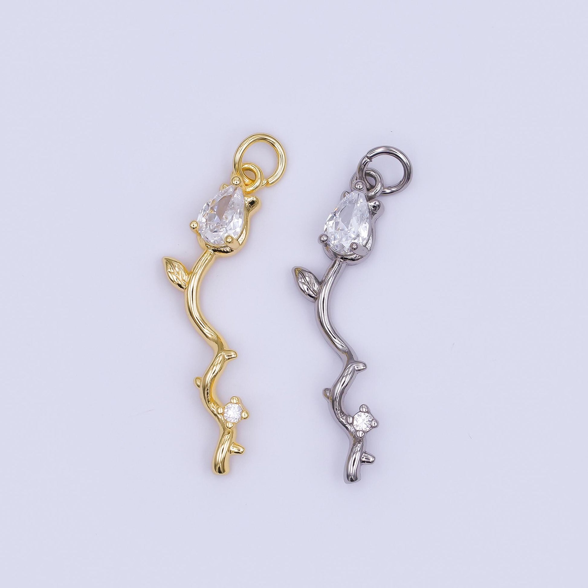 24K Gold Filled Marquise Tulip Flower Wavy Charm in Gold & Silver | AF473