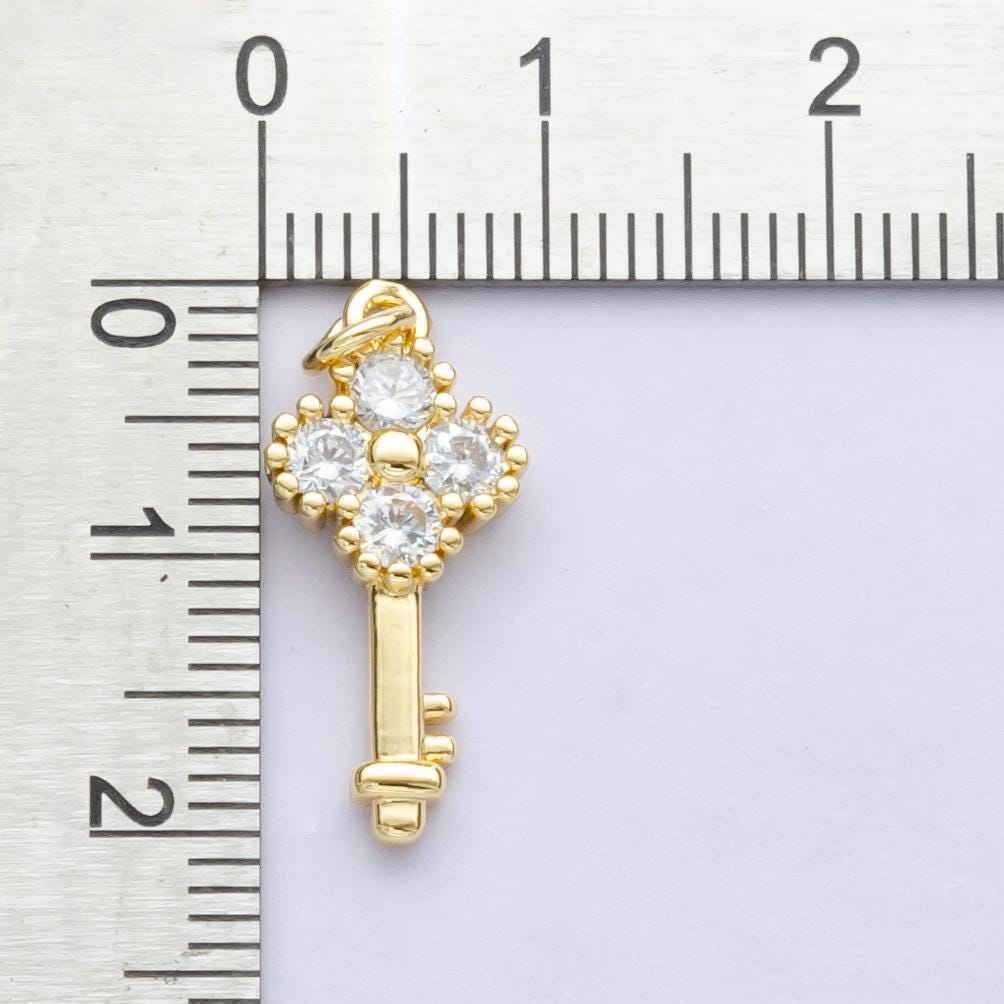 14K Gold Filled CZ Clover Key Mini Charm | E-748