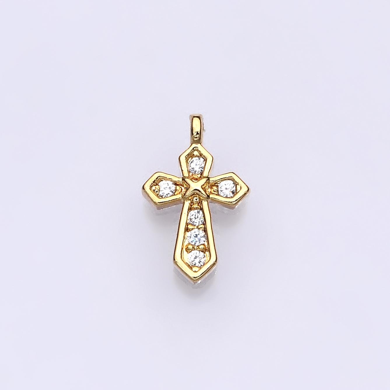 14K Gold Filled Micro Paved CZ Passion Cross Mini Charm | E752