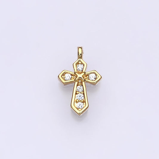 14K Gold Filled Micro Paved CZ Passion Cross Mini Charm | E752