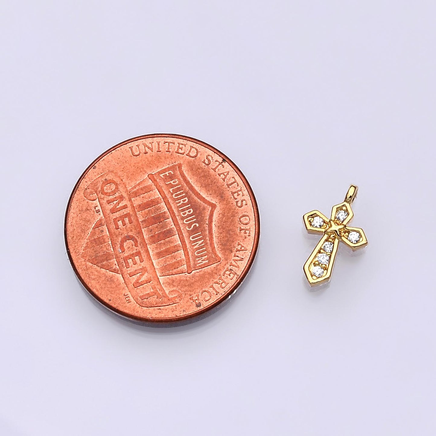 14K Gold Filled Micro Paved CZ Passion Cross Mini Charm | E752