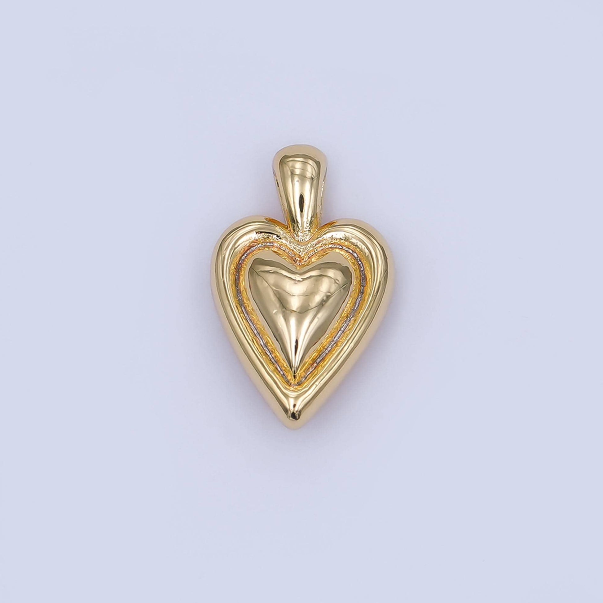 24K Gold Filled 16.5mm Chubby Heart Pendant in Gold & Silver | AH458