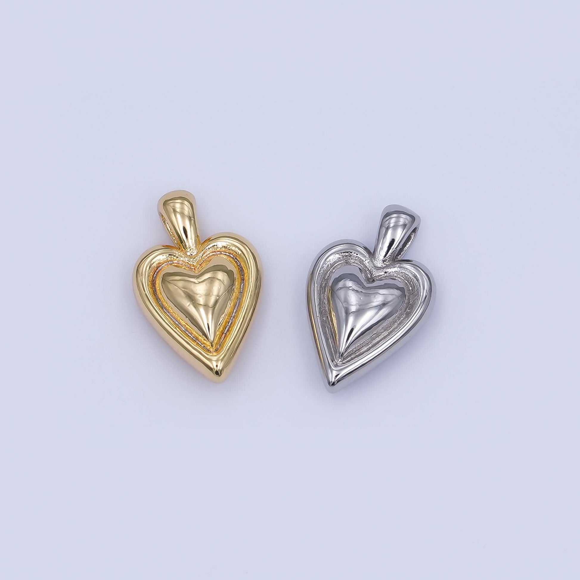 24K Gold Filled 16.5mm Chubby Heart Pendant in Gold & Silver | AH458
