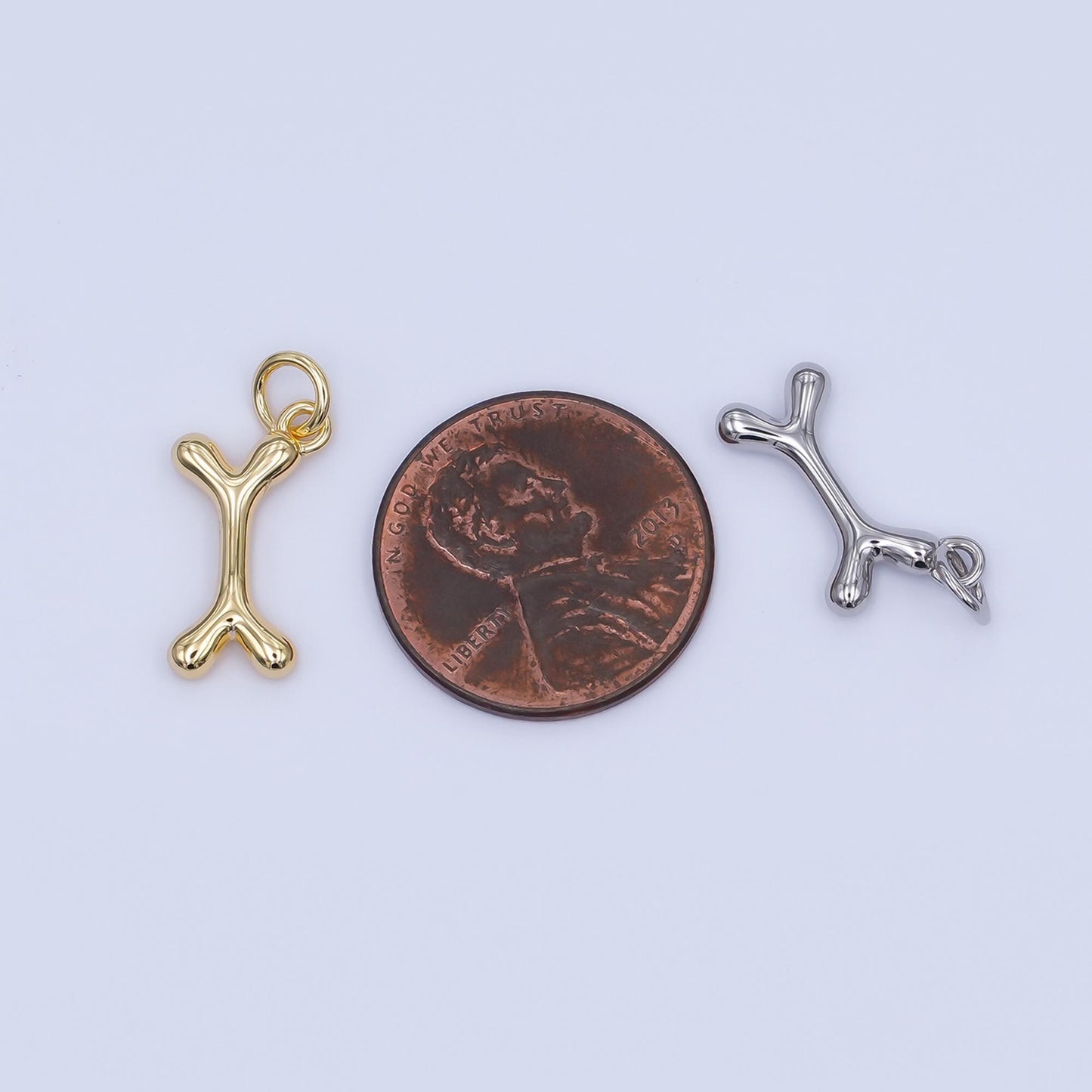 24K Gold Filled Dog Bone Multidimensional 3D Charm in Gold & Silver | AF475