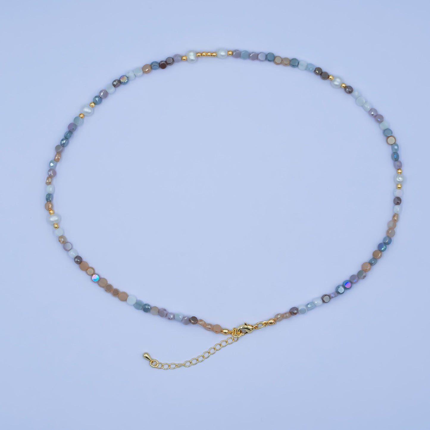 24K Gold Filled Grey Multifaceted Gemstone 17.5 Inch Necklace | WA-2974