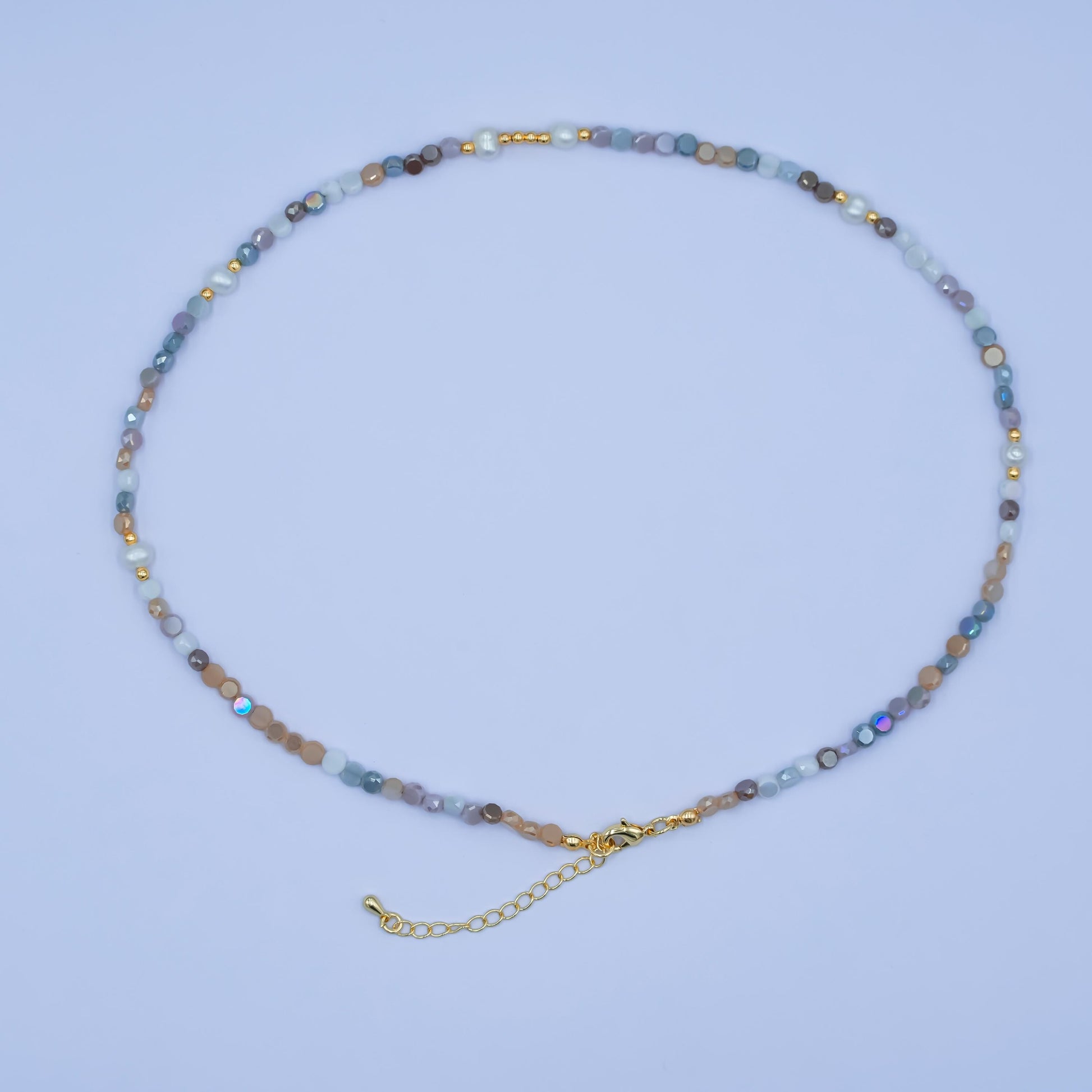 24K Gold Filled Grey Multifaceted Gemstone 17.5 Inch Necklace | WA-2974
