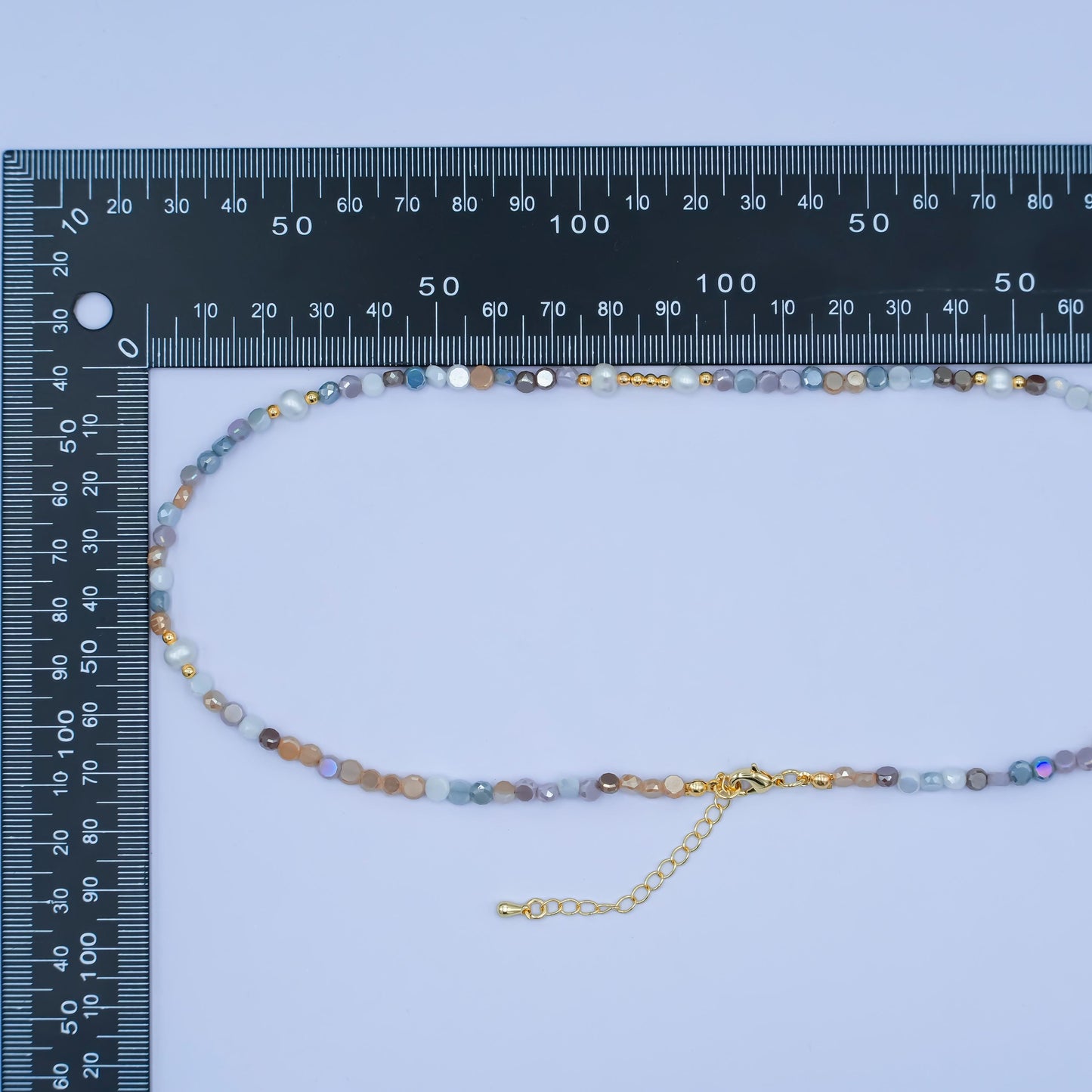24K Gold Filled Grey Multifaceted Gemstone 17.5 Inch Necklace | WA-2974