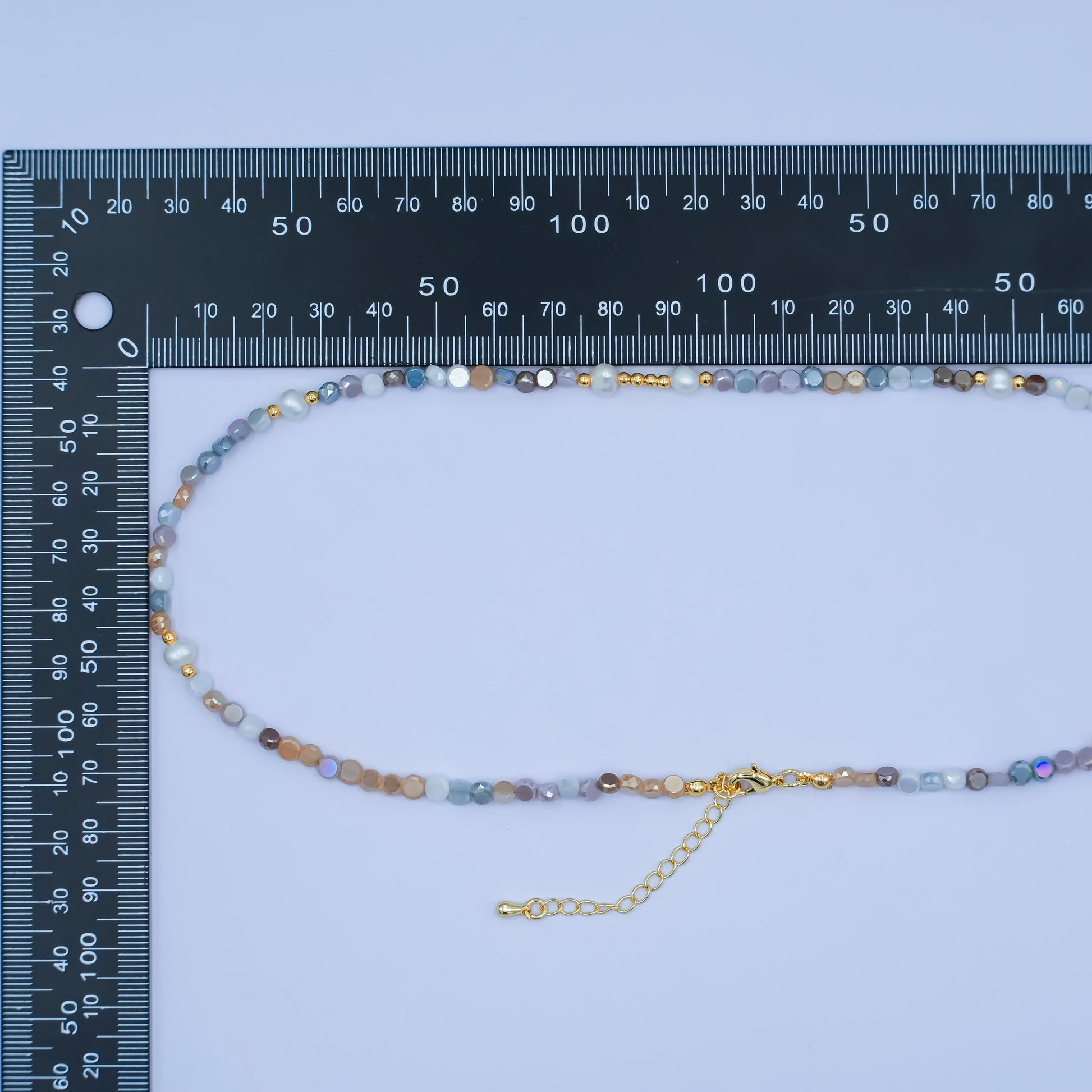 24K Gold Filled Grey Multifaceted Gemstone 17.5 Inch Necklace | WA-2974