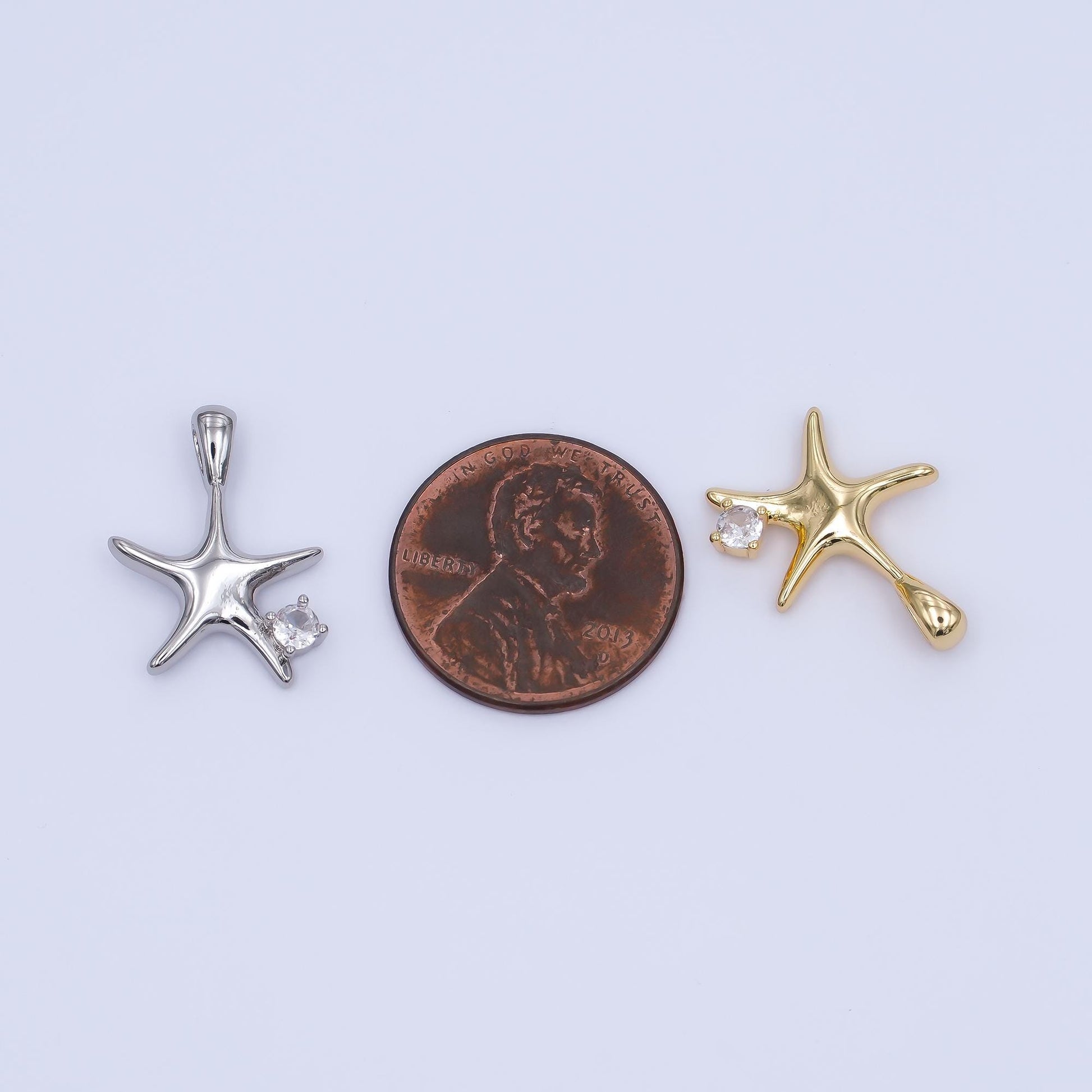 24K Gold Filled CZ Starfish Multidimensional 3D Charm in Gold & Silver | AH457