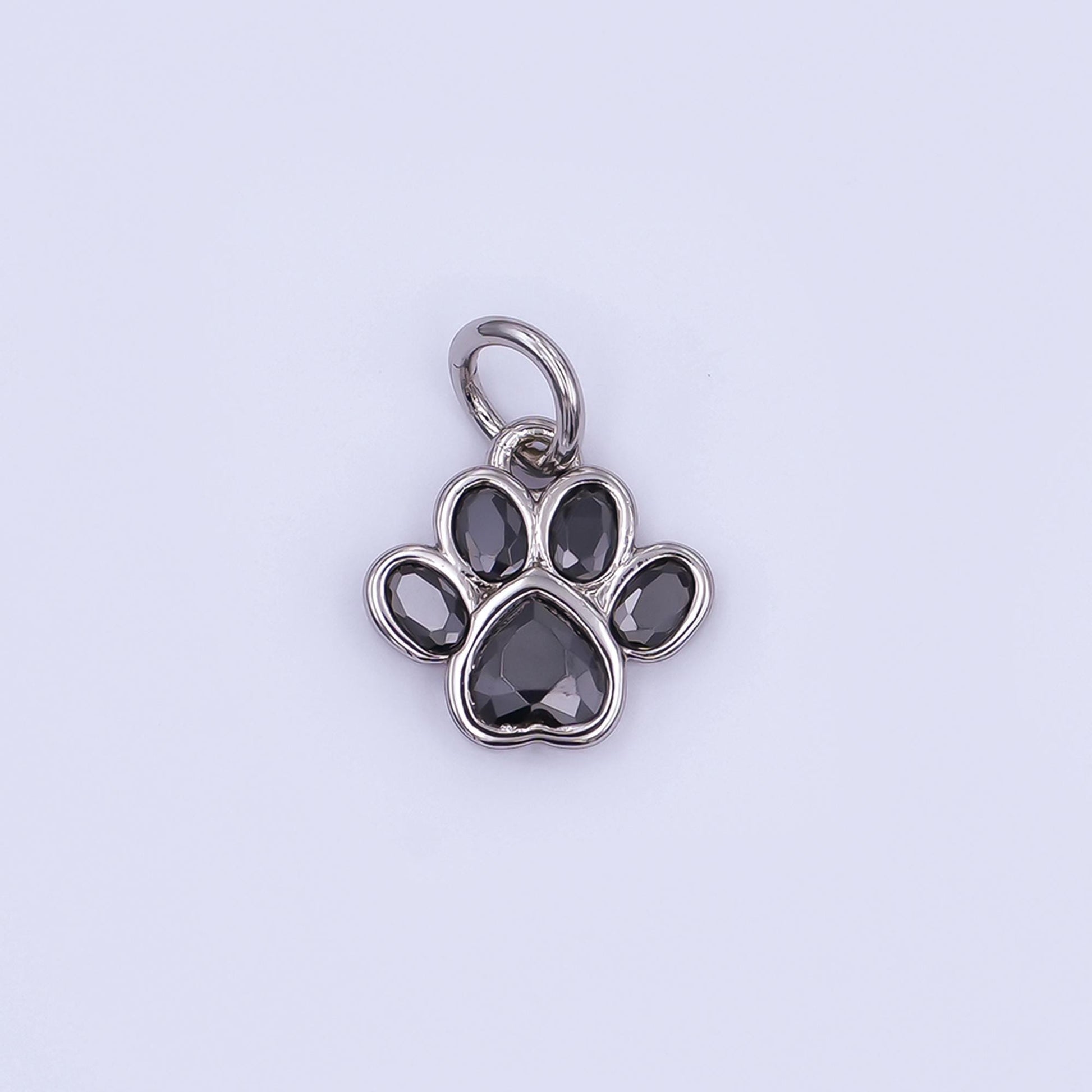 24K Gold Filled Black, Clear, Pink CZ Paw Print Charm in Gold & Silver | AF454 - AF456