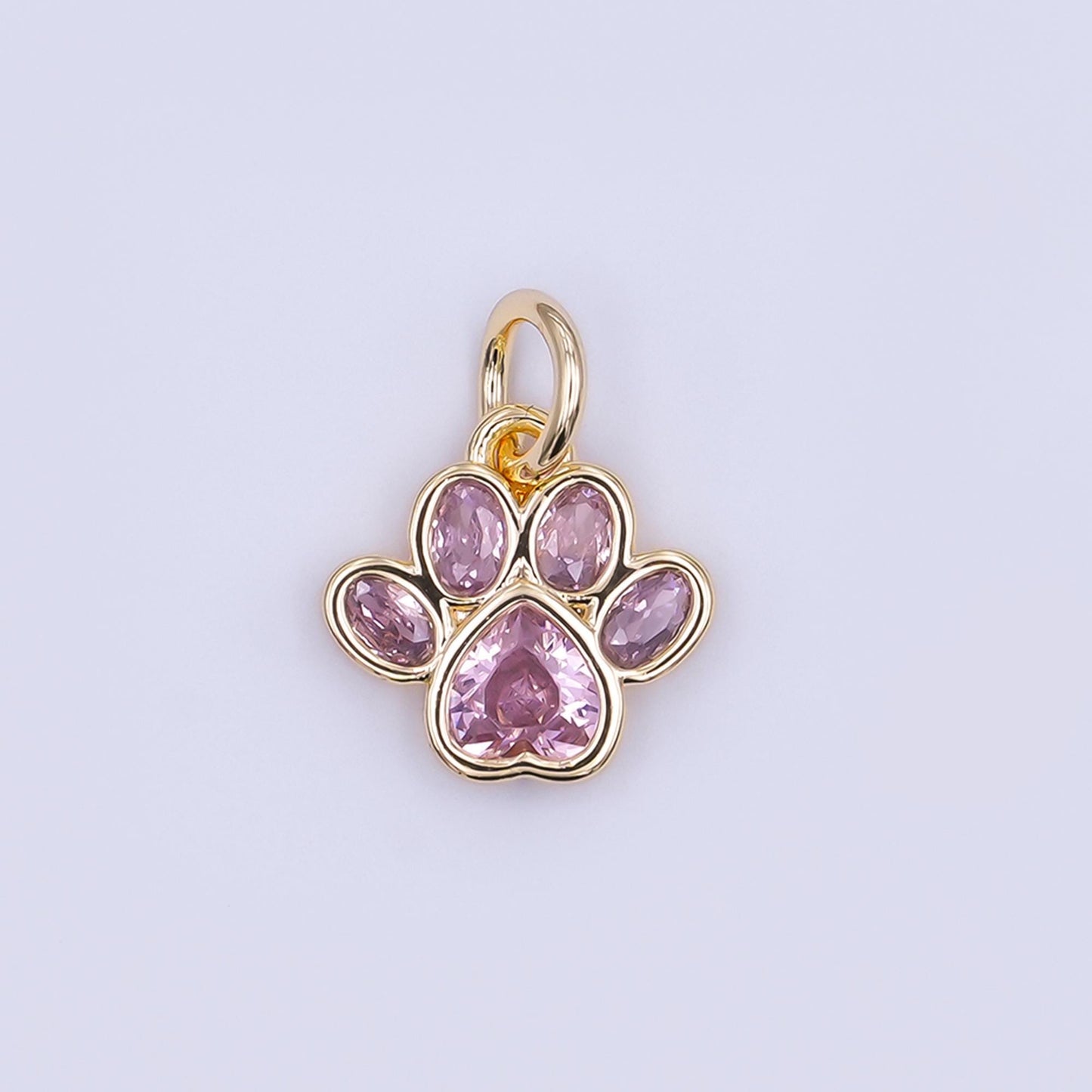 24K Gold Filled Black, Clear, Pink CZ Paw Print Charm in Gold & Silver | AF454 - AF456