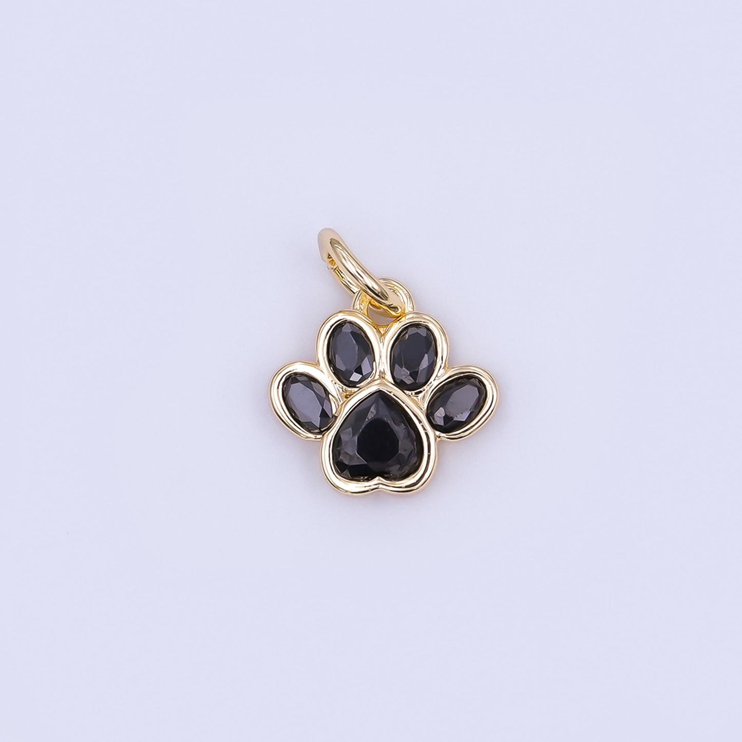 24K Gold Filled Black, Clear, Pink CZ Paw Print Charm in Gold & Silver | AF454 - AF456