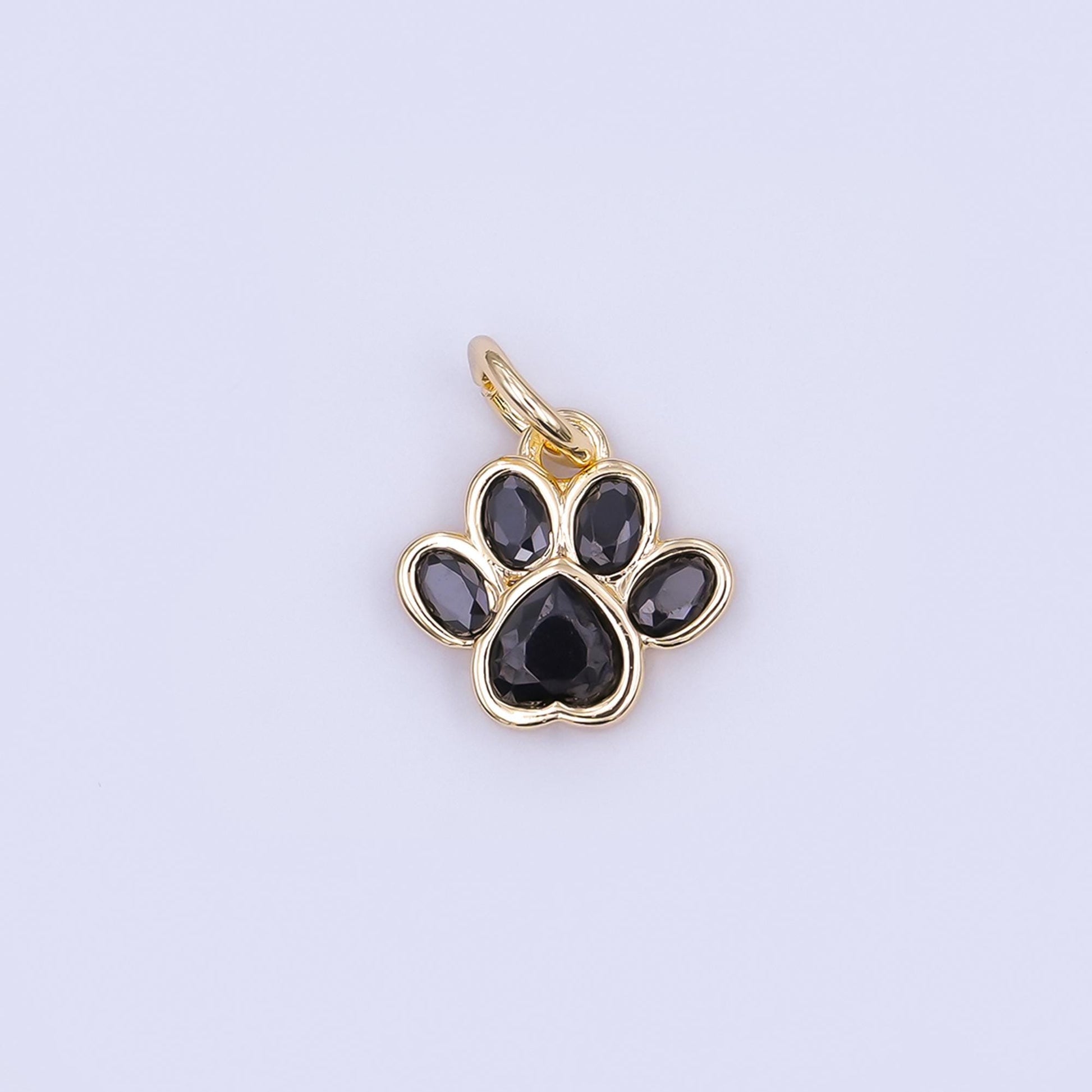 24K Gold Filled Black, Clear, Pink CZ Paw Print Charm in Gold & Silver | AF454 - AF456
