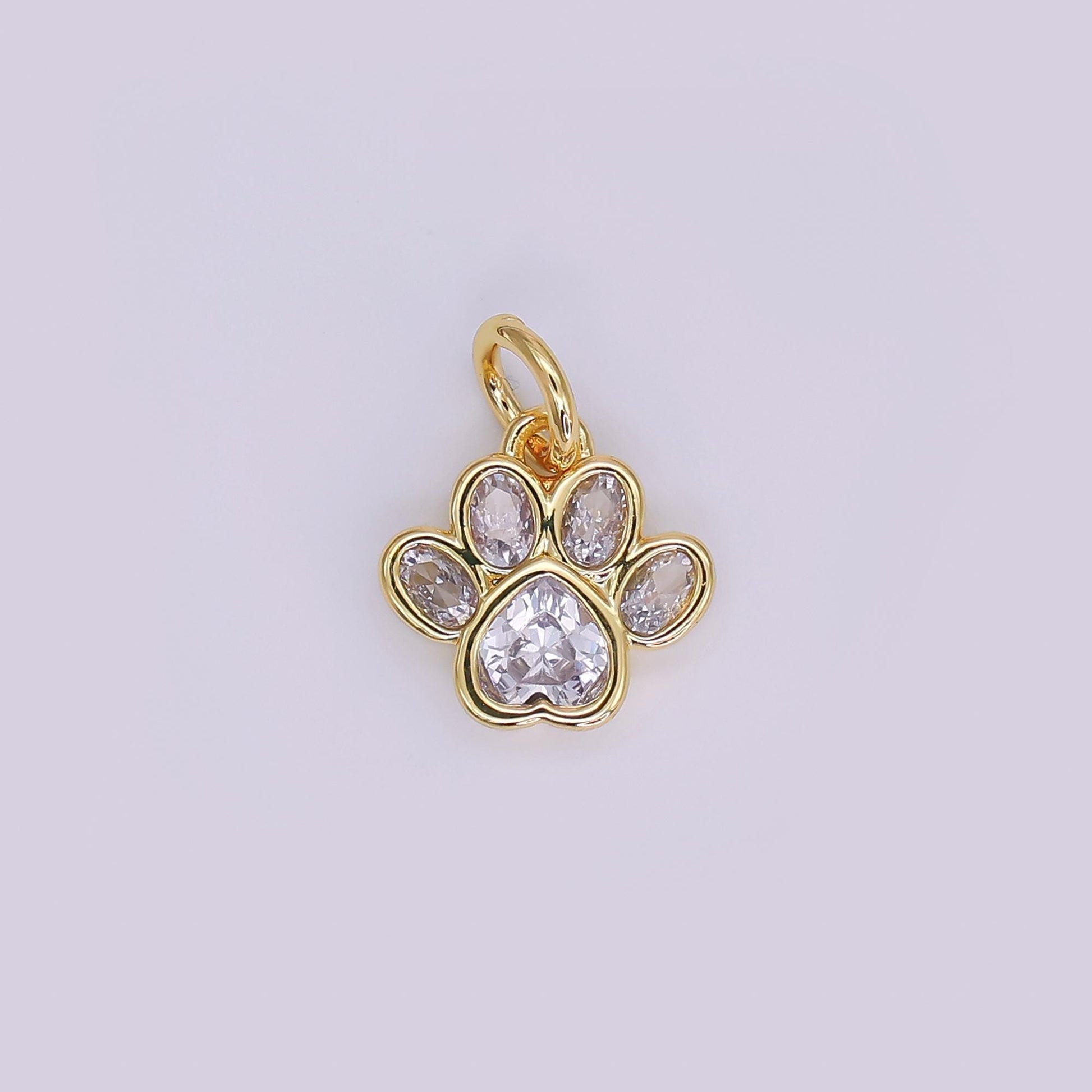 24K Gold Filled Black, Clear, Pink CZ Paw Print Charm in Gold & Silver | AF454 - AF456