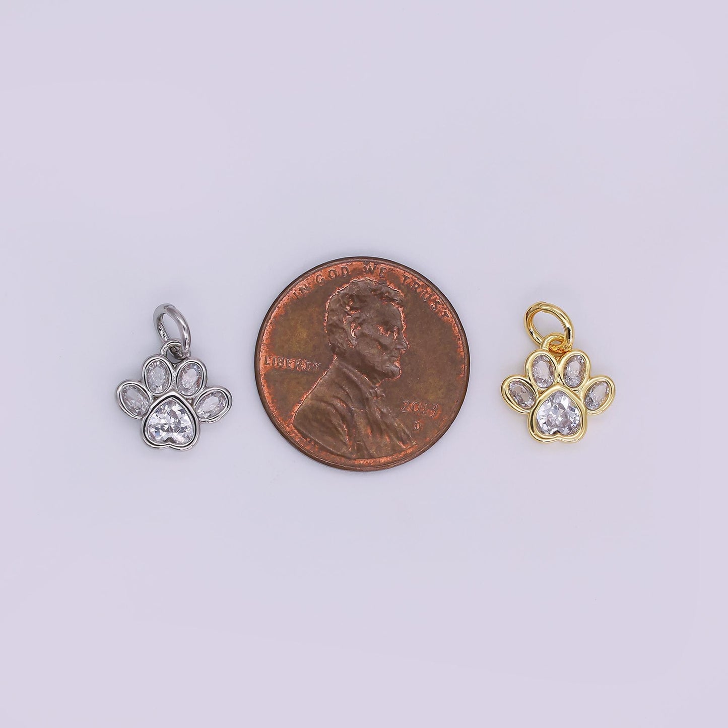 24K Gold Filled Black, Clear, Pink CZ Paw Print Charm in Gold & Silver | AF454 - AF456