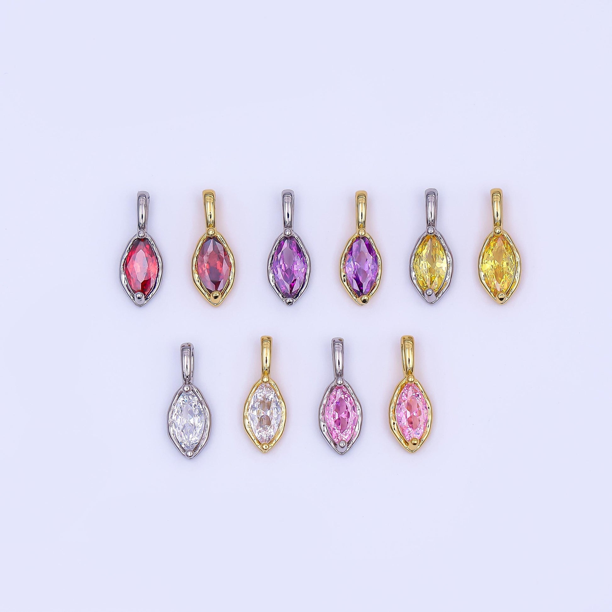 24K Gold Filled Marquise CZ Molten Bezel Pendant in Gold & Silver | AH433 - AH435