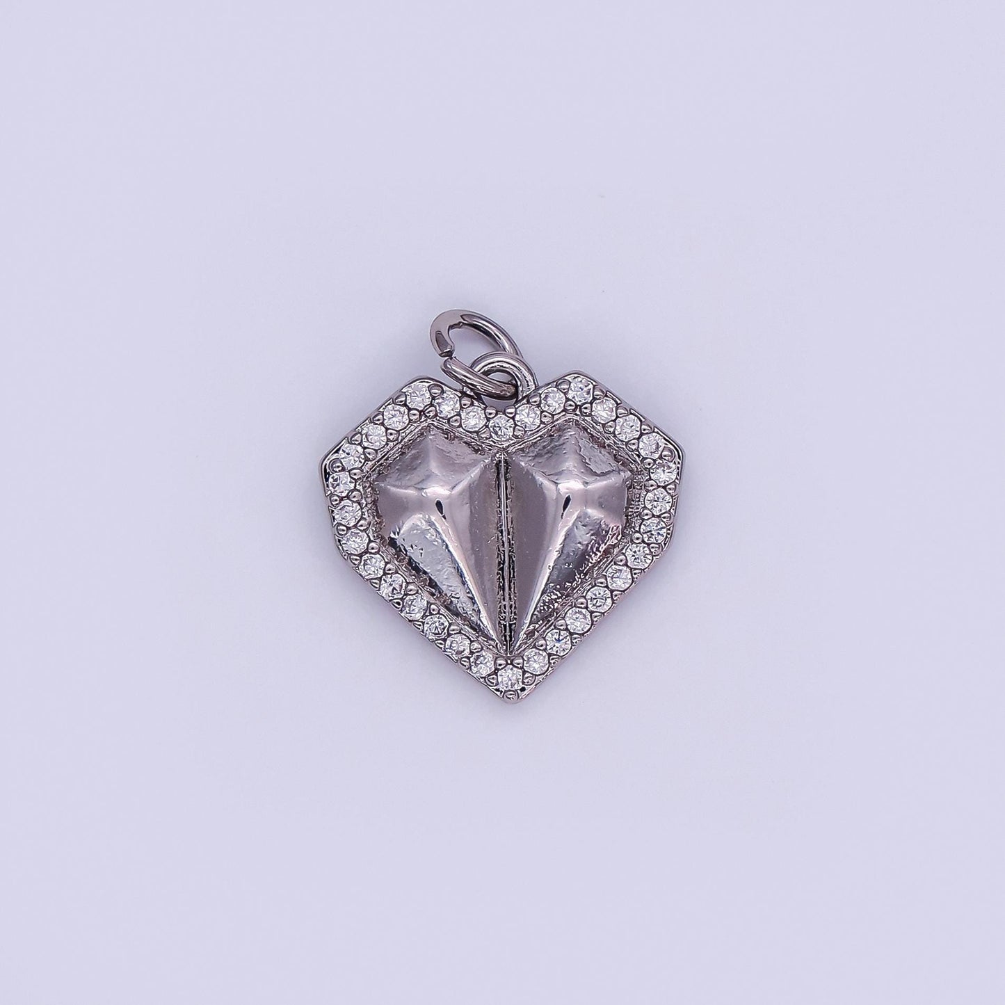 24K Gold Filled Geometric Edged Heart Micro Paved CZ Charm in Gold & Silver | N097