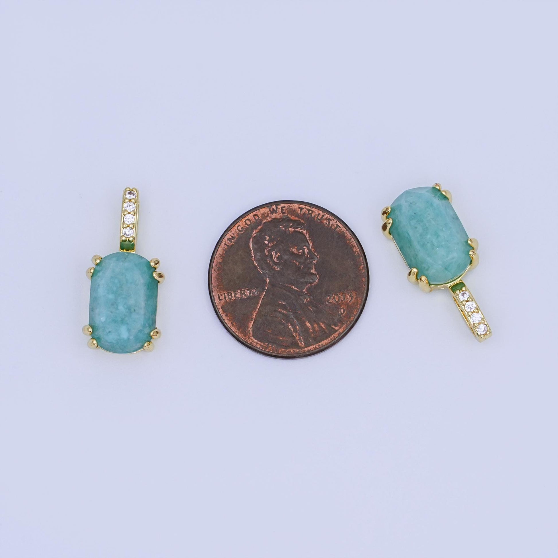 24K Gold Filled Blue Aquamarine Cabochon Micro Paved Bail Pendant | AH431