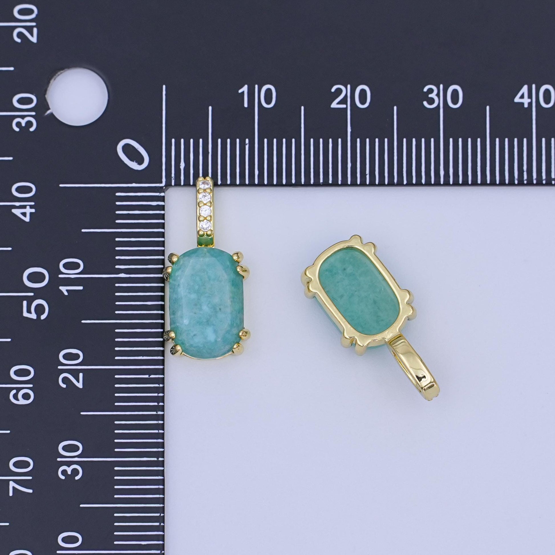 24K Gold Filled Blue Aquamarine Cabochon Micro Paved Bail Pendant | AH431