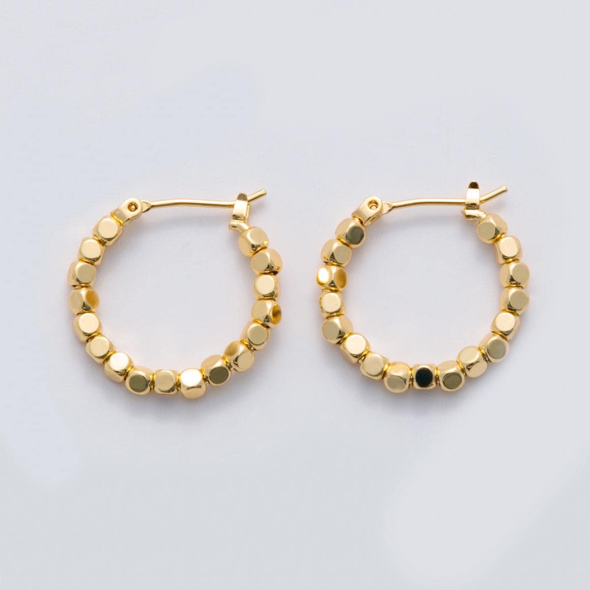 24K Gold Filled 22.5mm Cube Bead Latch Hoop Earrings | Q011