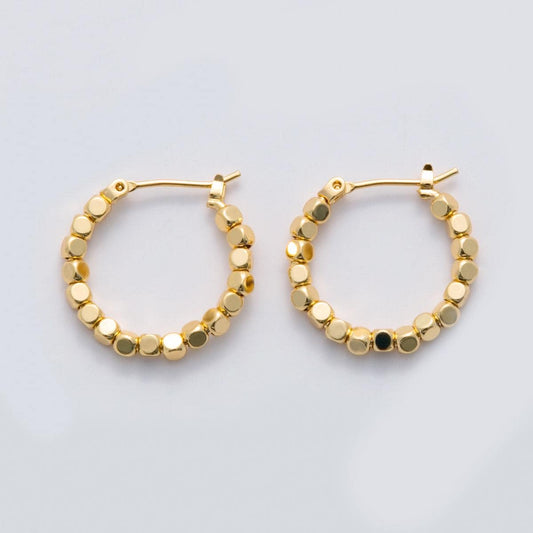 24K Gold Filled 22.5mm Cube Bead Latch Hoop Earrings | Q011