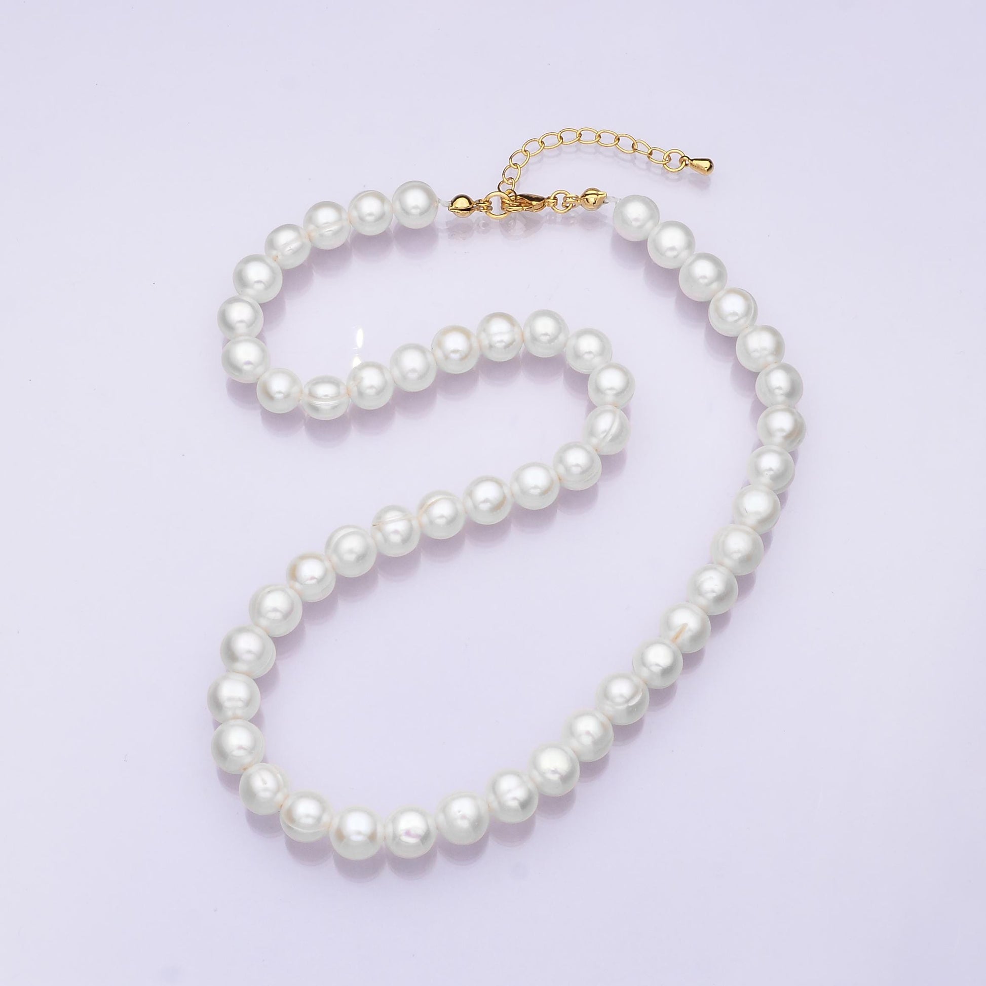 24K Gold Filled 6.3mm White Shell Pearl Round 16 Inch Necklace | WA-3171