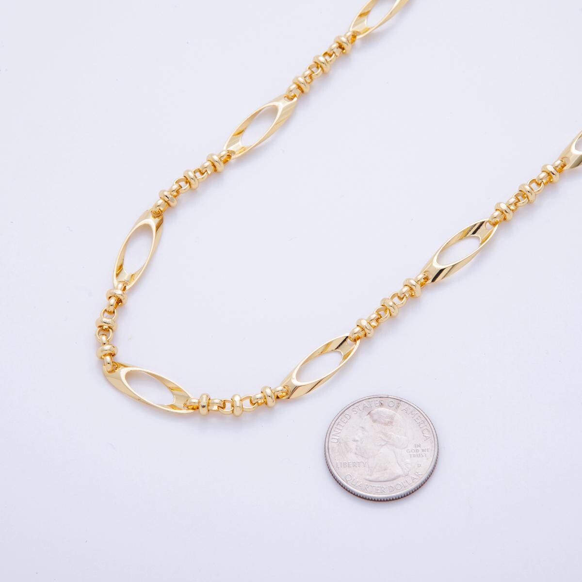 16K Gold Filled 8mm Geometric Curved Oblong Figure Eight Link Unfinished Chain by Yard | Roll-1566