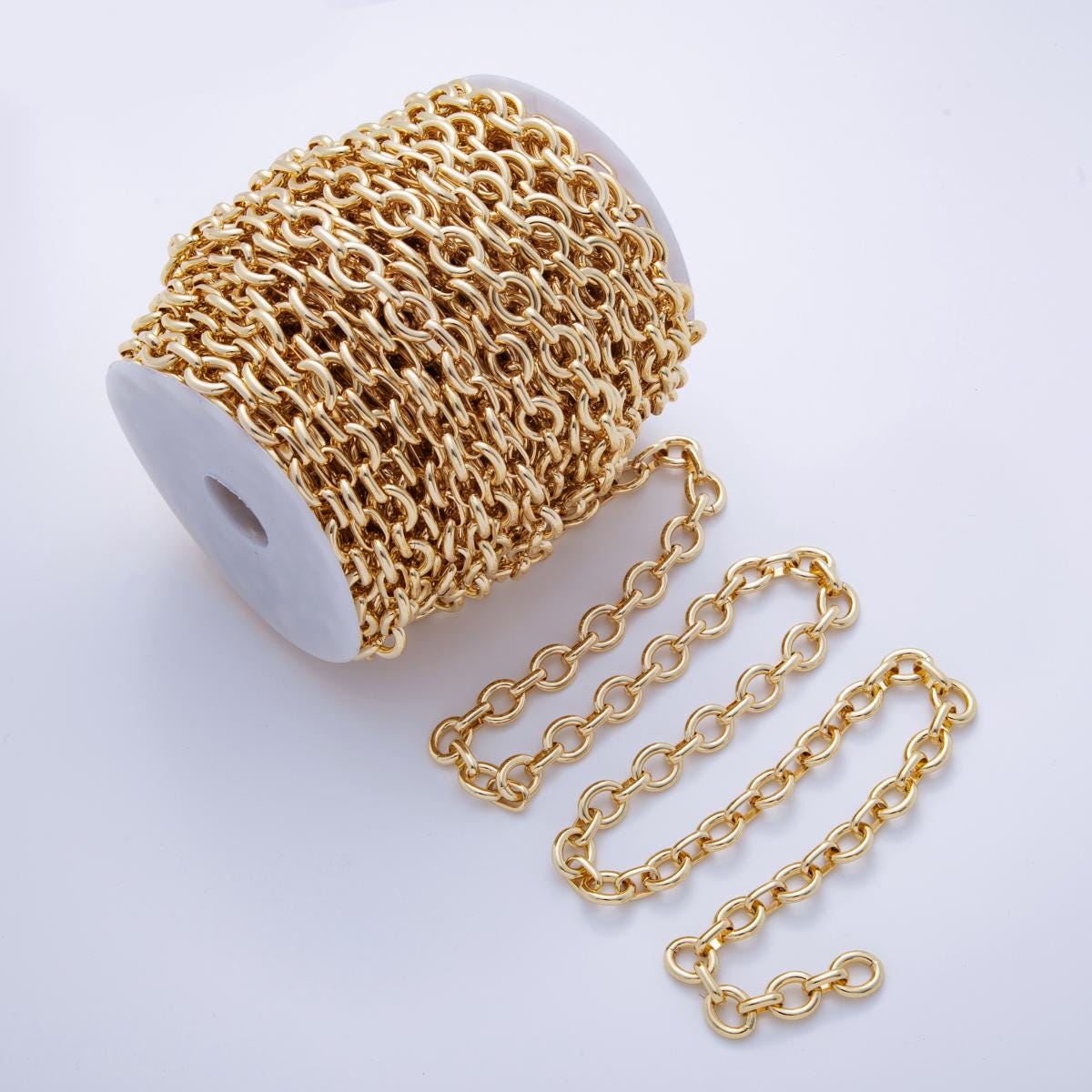 16K Gold Filled 11.8mm Minimalist Rolo Unfinished Chain by Yard | Roll-1568