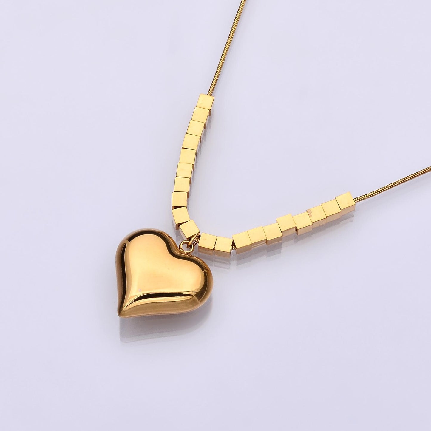 Stainless Steel Heart Bead Snake Chain 16.5 Inch Necklace | WA-3172