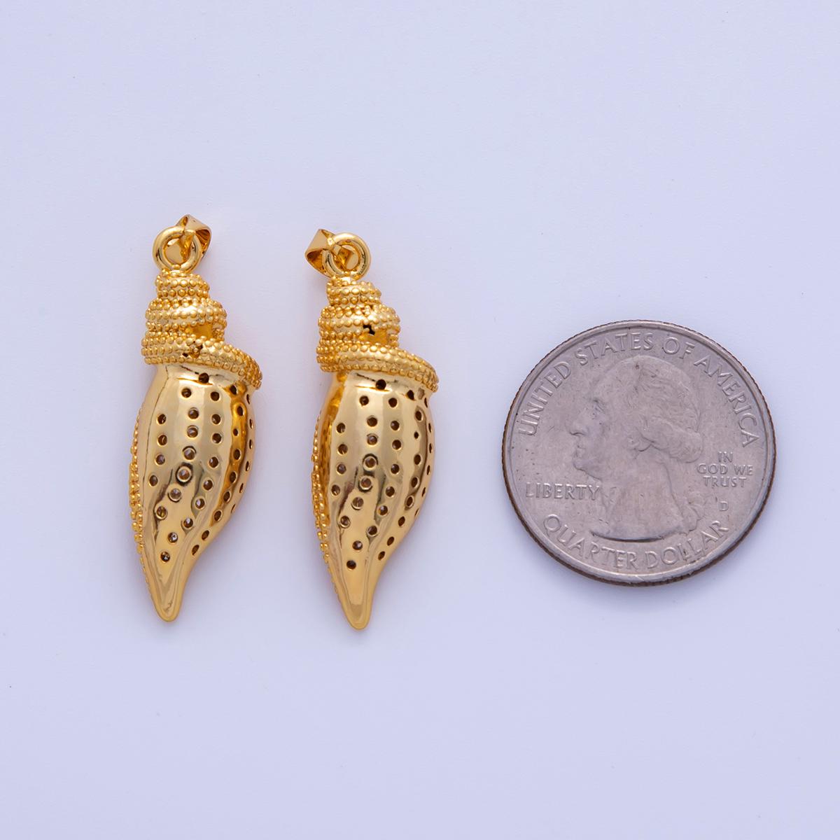 18K Gold Filled Dotted Conch Sea Shell 3D Multidimensional PPendant | AH721