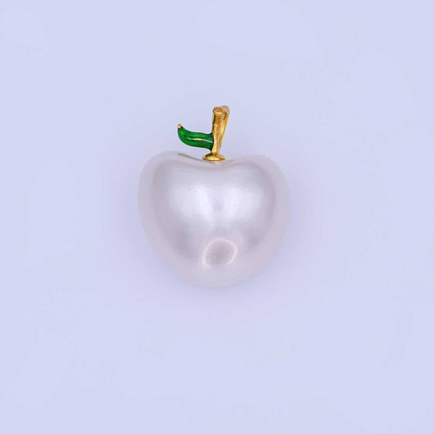 White Apple Pearl Charm with Green Leaf and Gold Filled Bail Kawaii Fruit Pendant for Necklace Bracelet Jewelry Making Supplies AH428