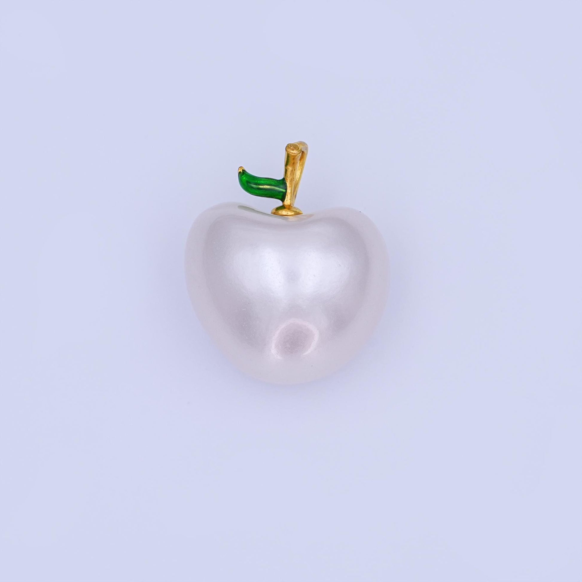 White Apple Pearl Charm with Green Leaf and Gold Filled Bail Kawaii Fruit Pendant for Necklace Bracelet Jewelry Making Supplies AH428