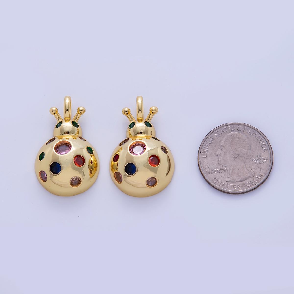 18K Gold Filled Multicolor Dotted CZ Lady Bug Insect Pendant | AH725