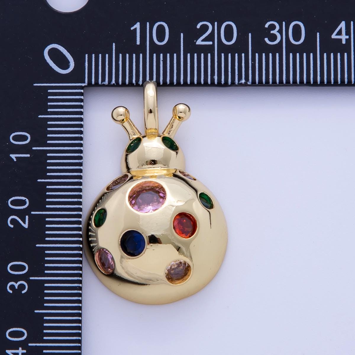 18K Gold Filled Multicolor Dotted CZ Lady Bug Insect Pendant | AH725