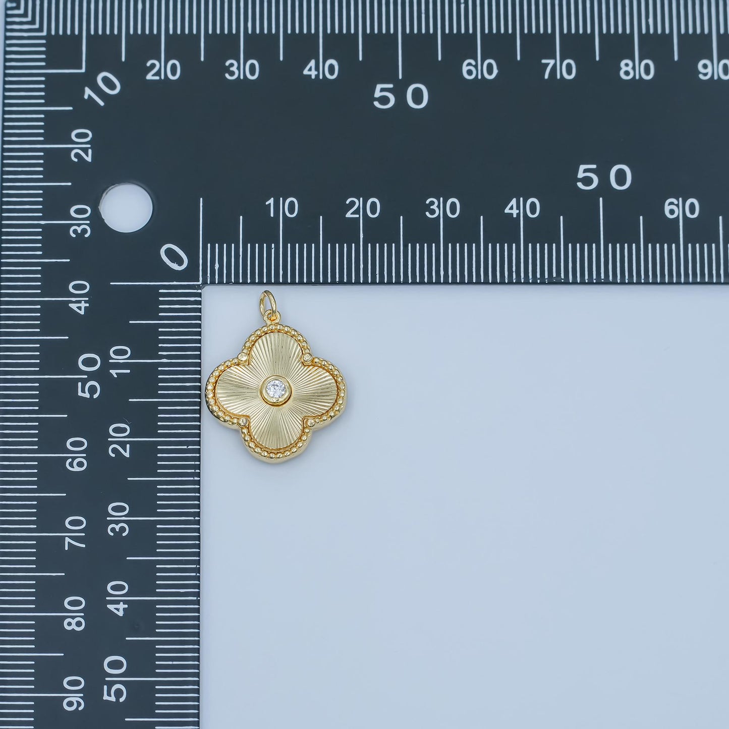 24K Gold Filled Clover Sunburst Pattern CZ Jewelry Findings Charm | M-186