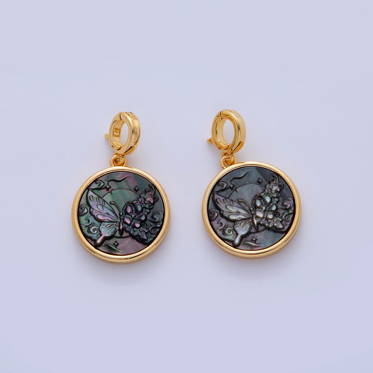 18K Gold Filled Butterfly Abalone Gemstone Pull Gate Rhondelle Drop Pendant | AH715