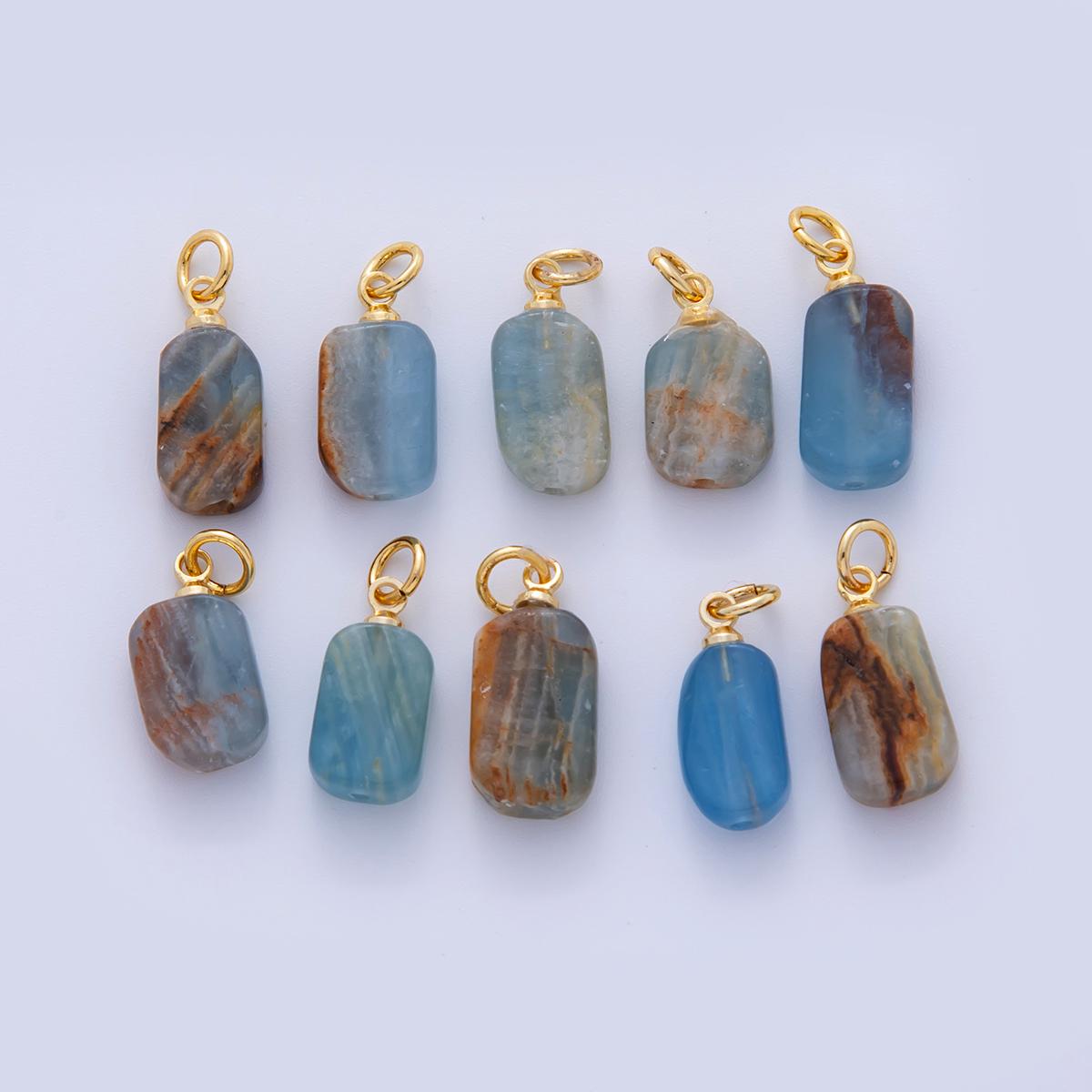18K Gold Filled Blue Calcite Gemstone Oblong Charm | AF308
