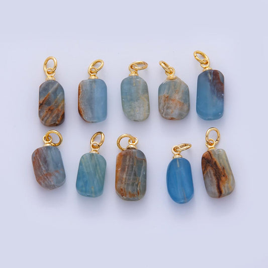 18K Gold Filled Blue Calcite Gemstone Oblong Charm | AF308
