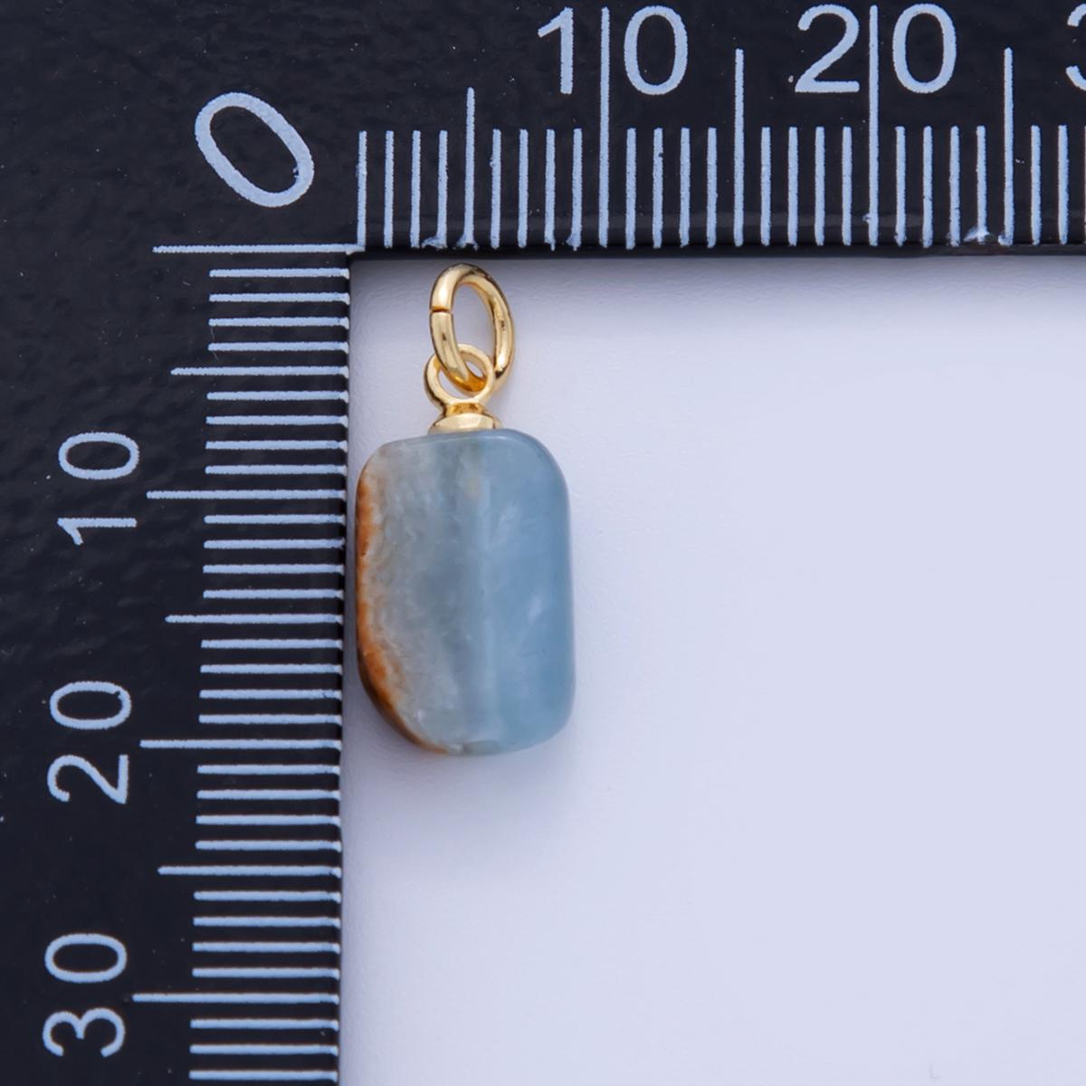 18K Gold Filled Blue Calcite Gemstone Oblong Charm | AF308