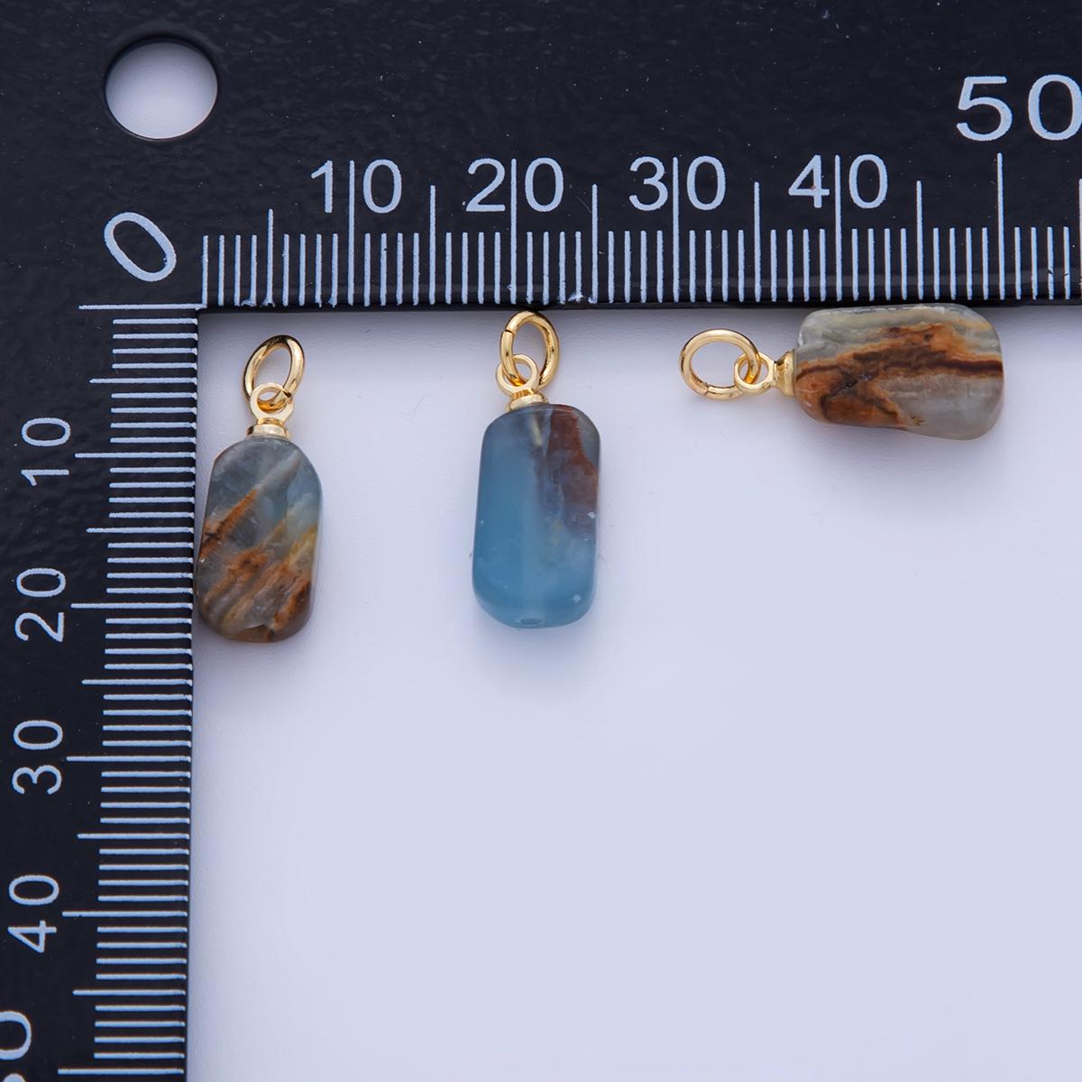 18K Gold Filled Blue Calcite Gemstone Oblong Charm | AF308