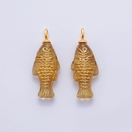 18K Gold Filled Yellow Acrylic Multidimensional 3D Fish Drop Charm | AF297
