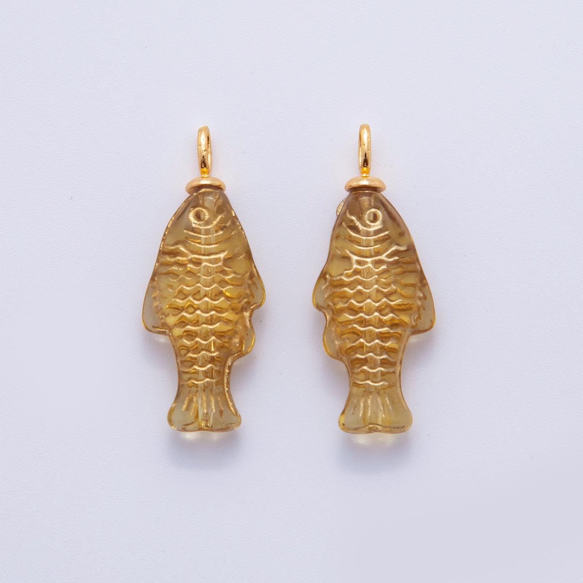 18K Gold Filled Yellow Acrylic Multidimensional 3D Fish Drop Charm | AF297