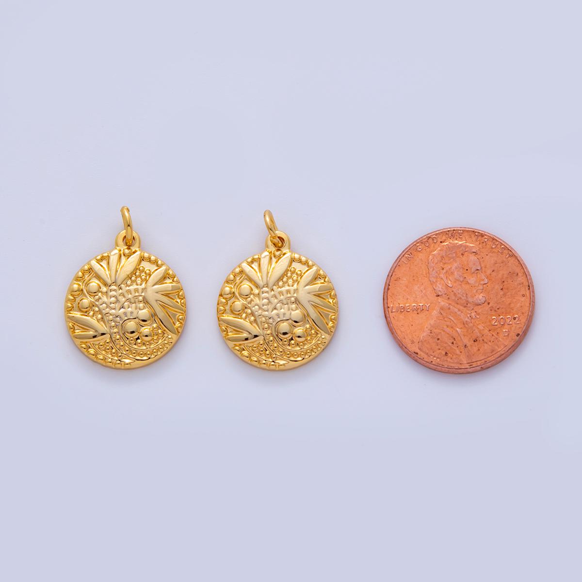 Stainless Steel Circular Plant Flower Dotted Round Charm | AF321