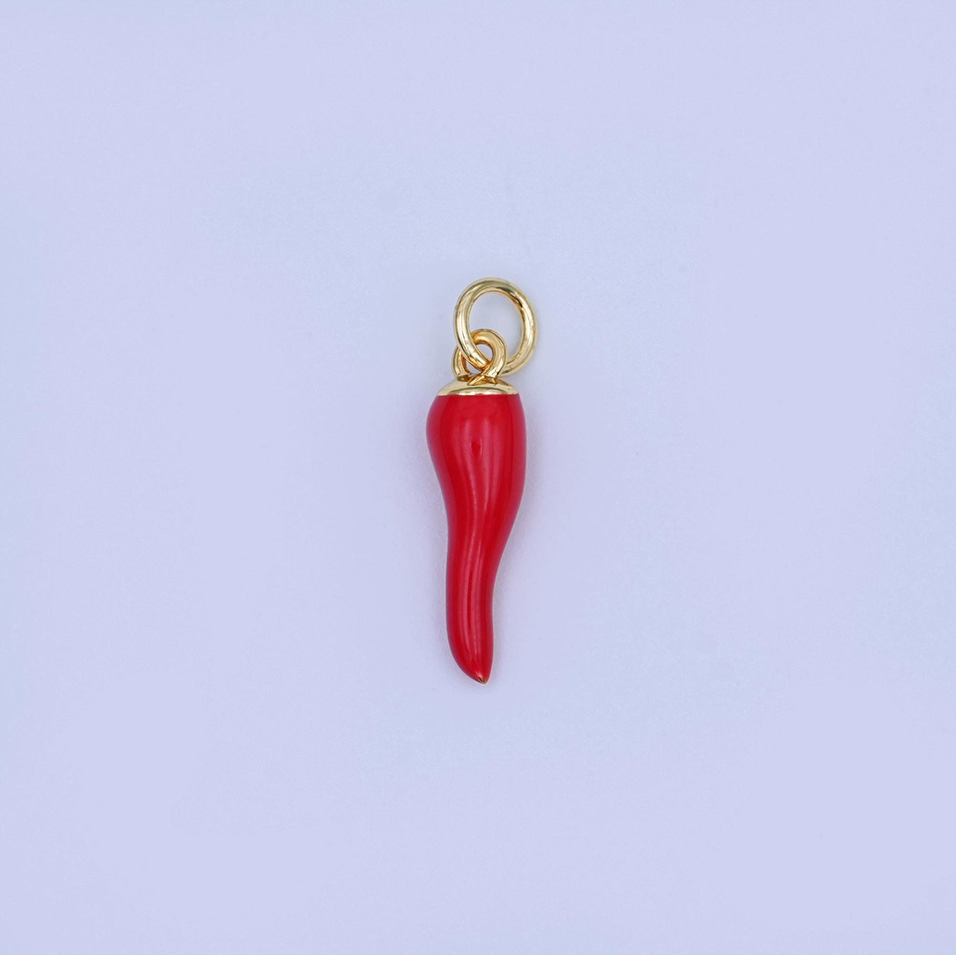 24K Gold Filled 17.5mm Red Enamel Chili Mini Charm | W478