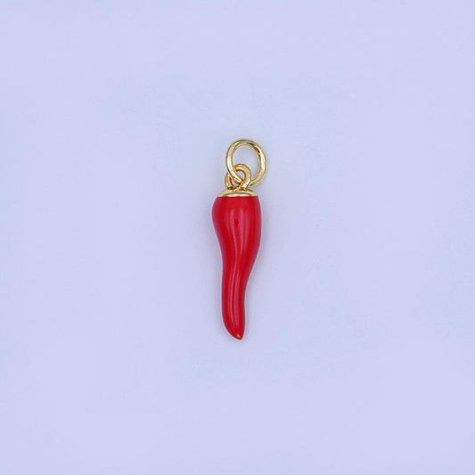 24K Gold Filled 17.5mm Red Enamel Chili Mini Charm | W478