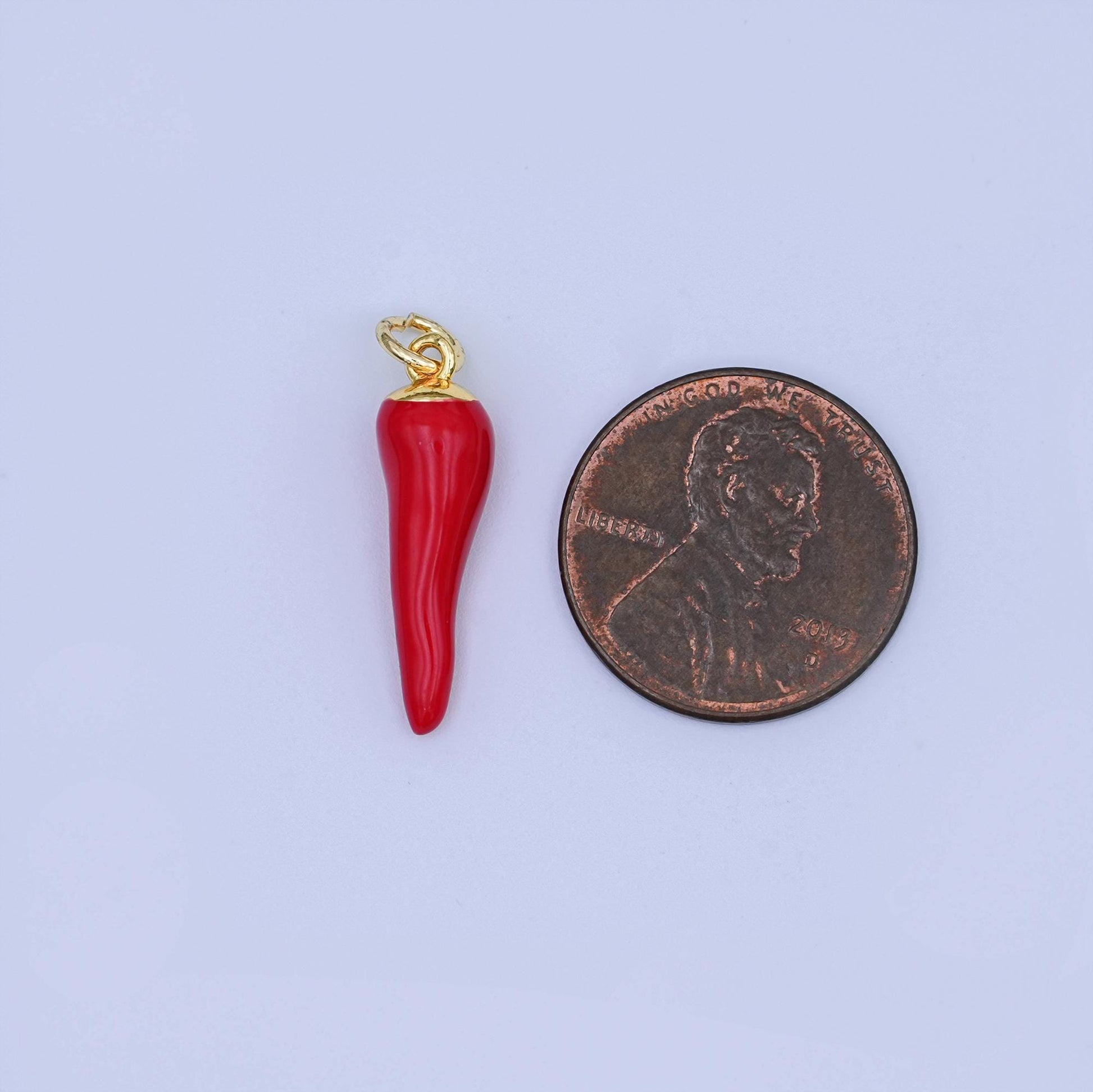 24K Gold Filled 21mm Red Enamel Chili Mini Charm | W627