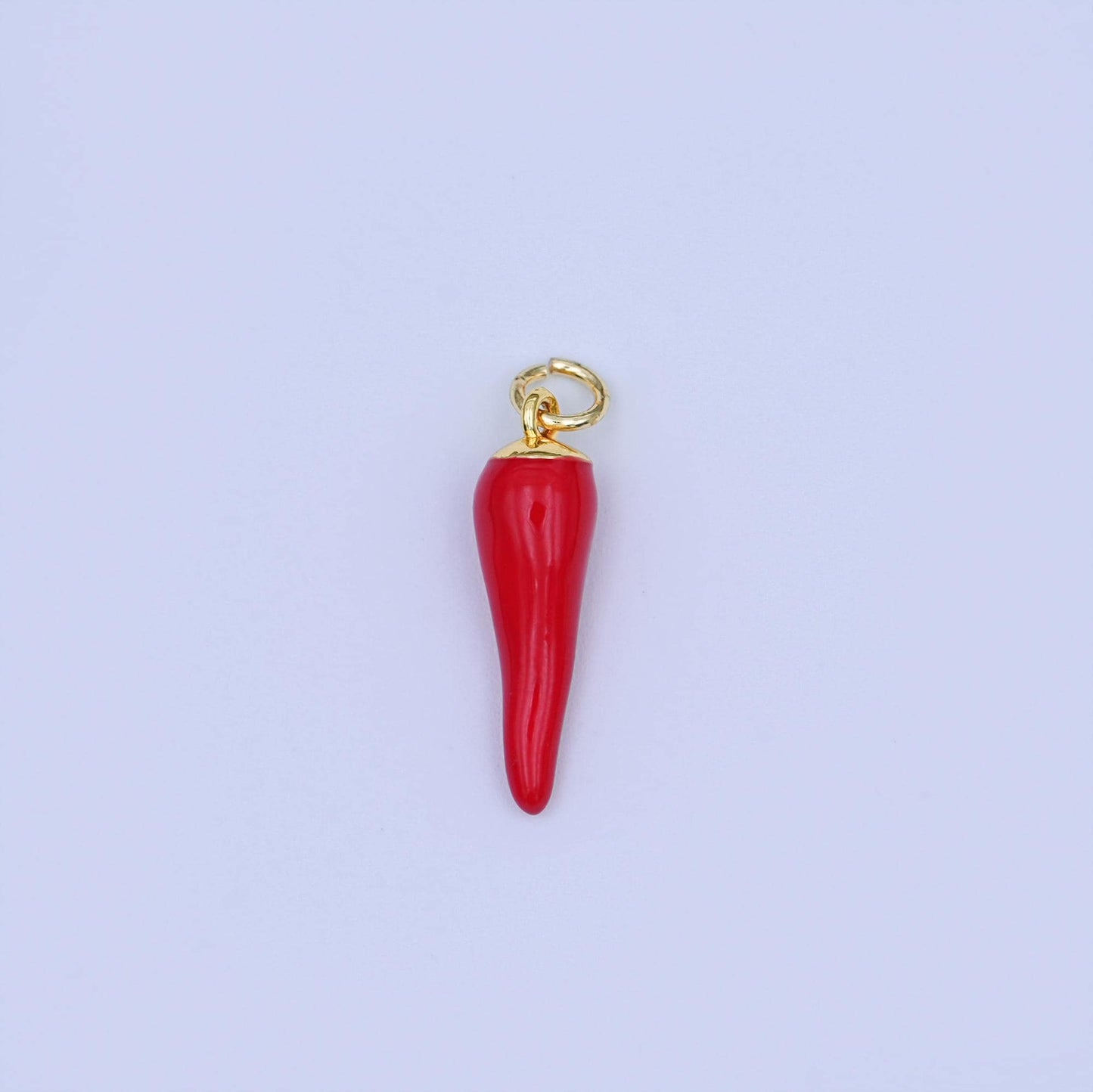 24K Gold Filled 21mm Red Enamel Chili Mini Charm | W627