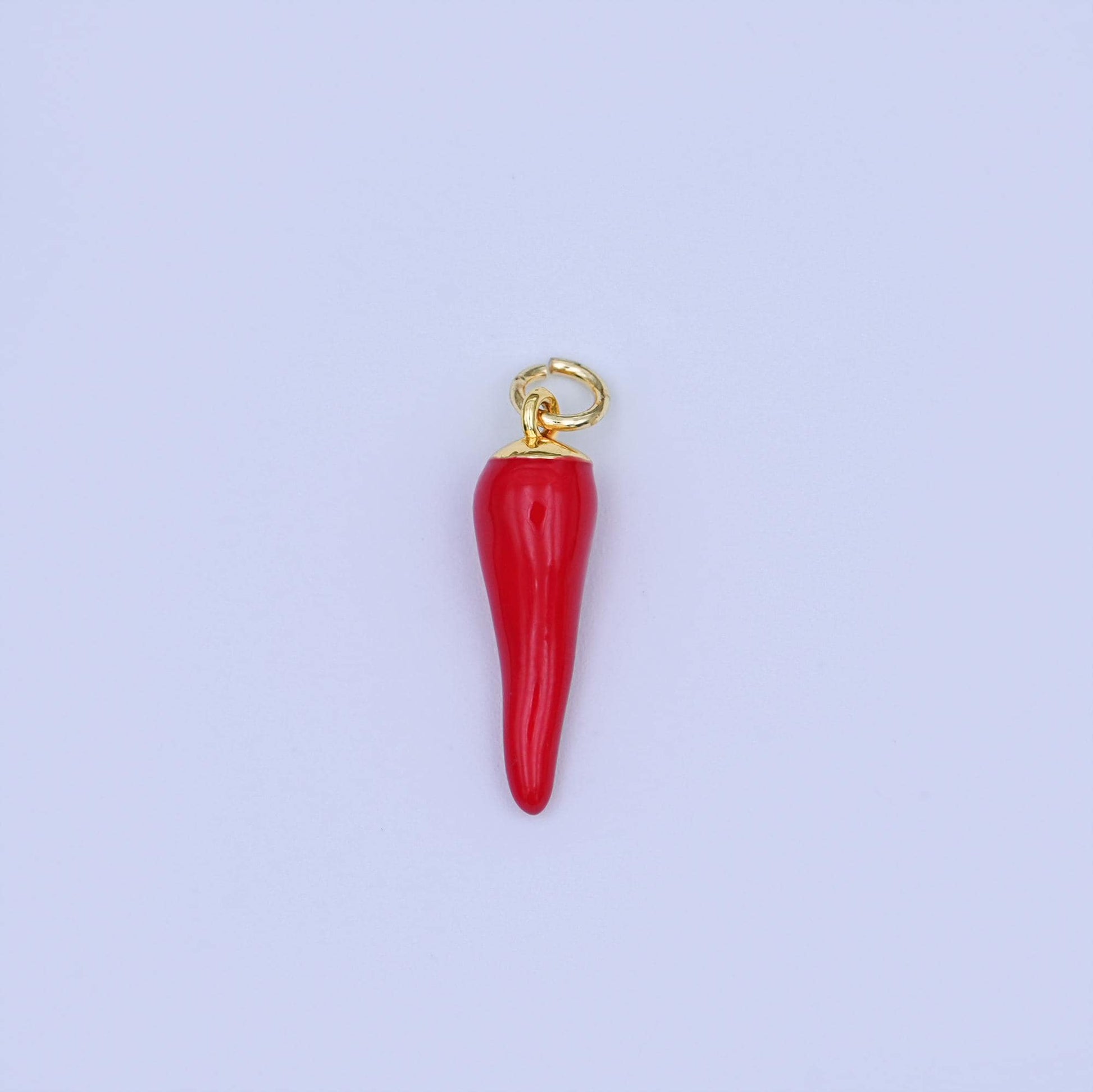 24K Gold Filled 21mm Red Enamel Chili Mini Charm | W627