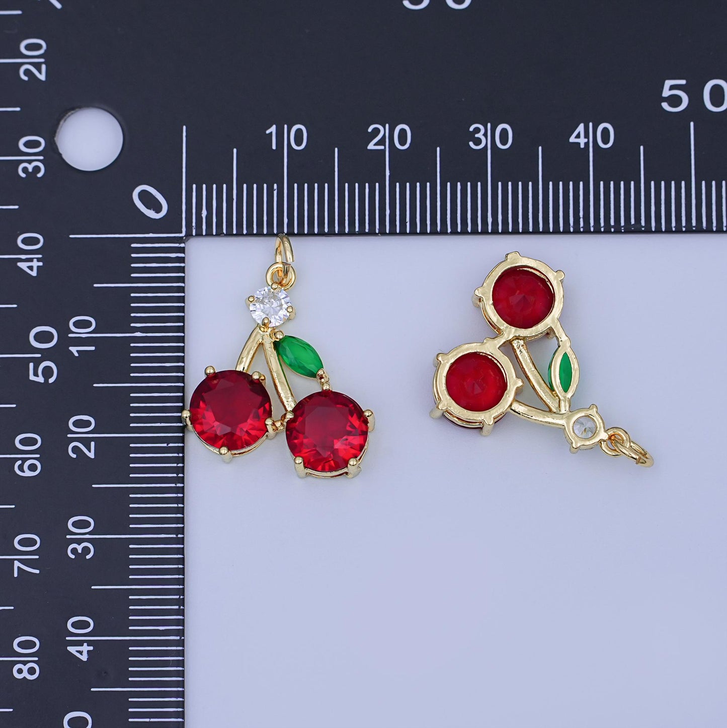 24K Gold Filled 20.8mm Red CZ Cherry Fruit Charm | W202